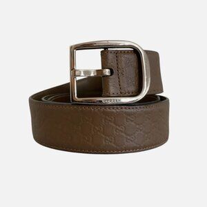 Gucci Mens Embossed GG Leather Belt Brown